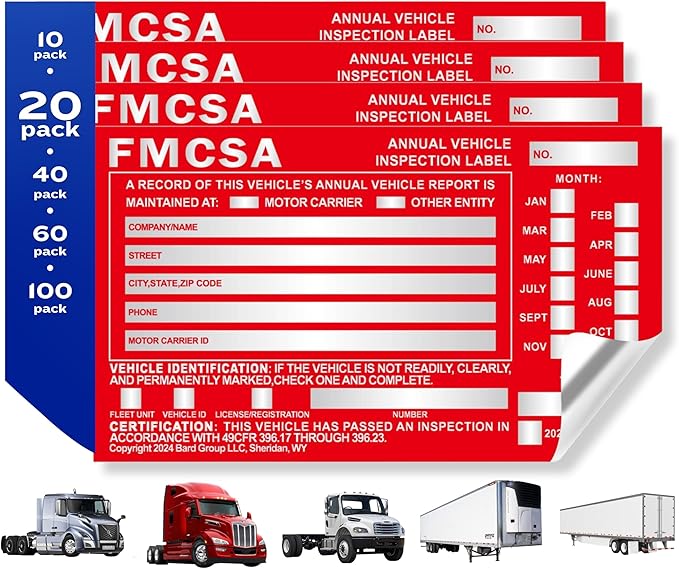 20-Pack DOT Compliant Aluminum Annual Vehicle Inspection Label – Red FMCSA Label with Punch Boxes-VerdiqueGarden
