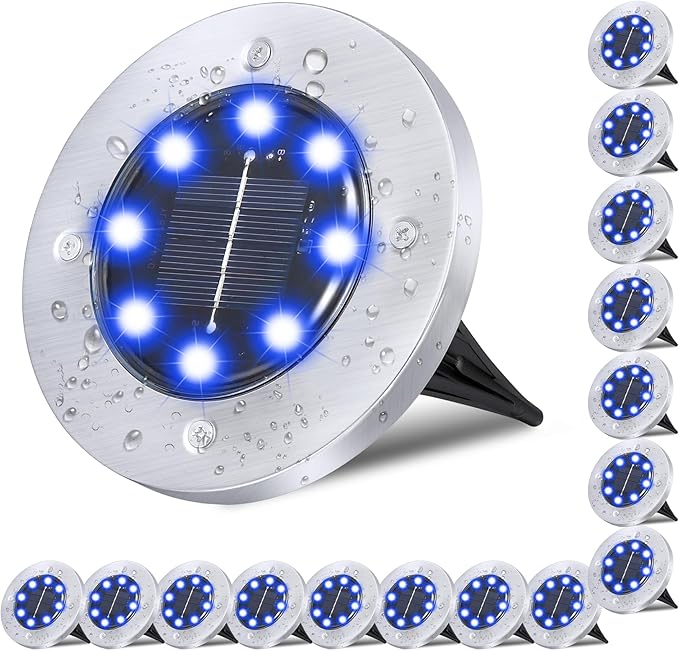 Solar Ground Lights - Upgraded Outdoor Garden Waterproof Bright In-Ground Lights for Pathway, Yard, Deck, Lawn, Patio, Walkway (16 Pack Blue Color)-VerdiqueGarden