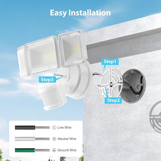 Olafus 75W Motion Sensor Outdoor Lights, 7000lm Motion Flood Light Dusk to Dawn, IP65 Waterproof LED Security Floodlights, 6500K Motion Detector Lights for Outside, White-VerdiqueGarden