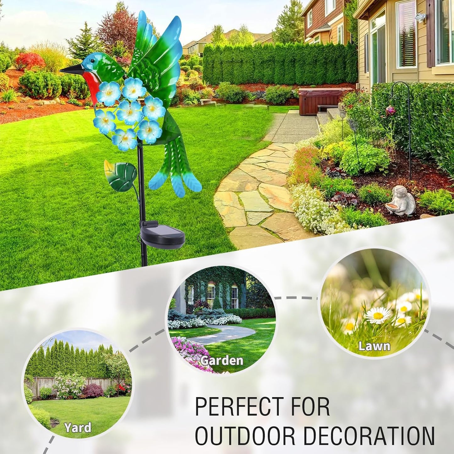 Solar Lights Outdoor Decorative Metal Solar Hummingbird Waterproof LED Metal Waterproof Garden Stake Lights for Walkway Pathway Lawn Patio Yard Decorations-VerdiqueGarden