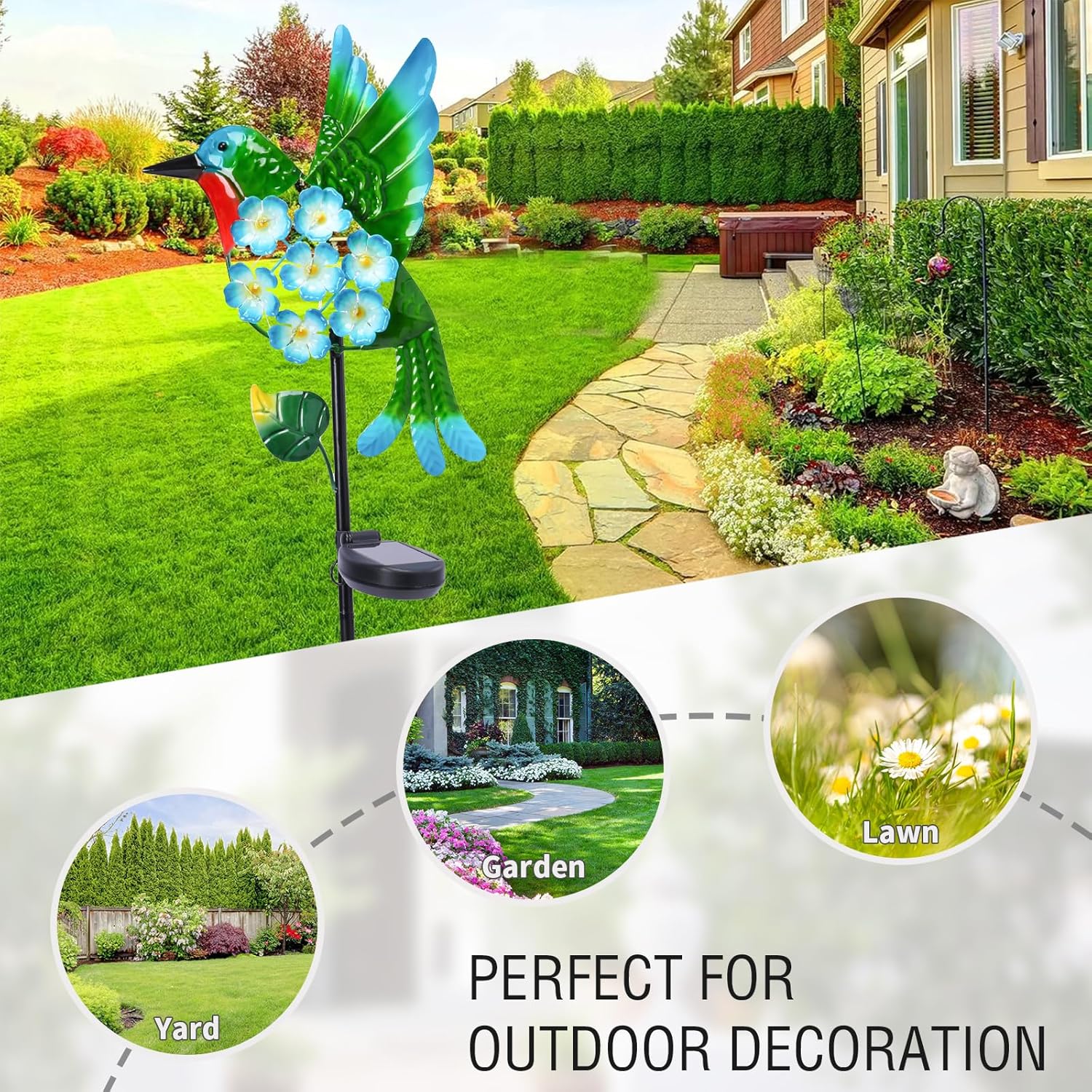 Solar Lights Outdoor Decorative Metal Solar Hummingbird Waterproof LED Metal Waterproof Garden Stake Lights for Walkway Pathway Lawn Patio Yard Decorations-VerdiqueGarden
