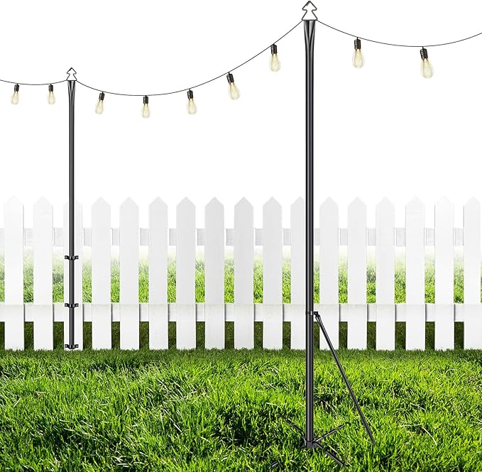 LOPANNY String Light Poles for Outside - 2 Pack 9.8FT Poles for Outdoor String Lights, Outdoor Light Poles for String Lights Hanging - Backyard, Garden, Patio, Deck Lighting Stand for Parties, Wedding-VerdiqueGarden