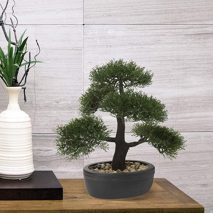 Artificial Bonsai Tree Juniper Faux Plants Indoor Small Fake Plants Decor with Ceramic Pots for Home Table Office Desk Bathroom Shelf Bedroom Living Room Farmhouse Decorations-VerdiqueGarden