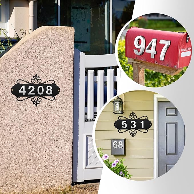 House Address Plaques Metal Address Sign Outside House Number Mailbox Number Sign for House Home Hotel Office Garden Decorative Wall Plaque(13.8 inch,Delicate Style)-VerdiqueGarden
