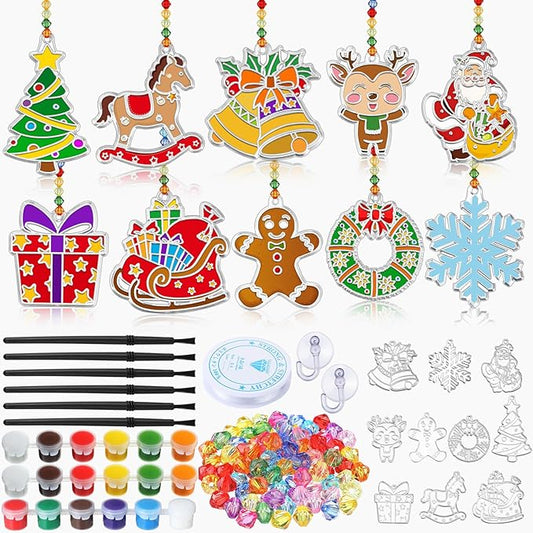 30 Sets Suncatchers Window Art Kits, DIY Sun Catchers Bulk Crafts Paint Your Own Window Ornaments for Boys Girls Classroom Home Party Birthday Activity Decor(Christmas Style)-VerdiqueGarden