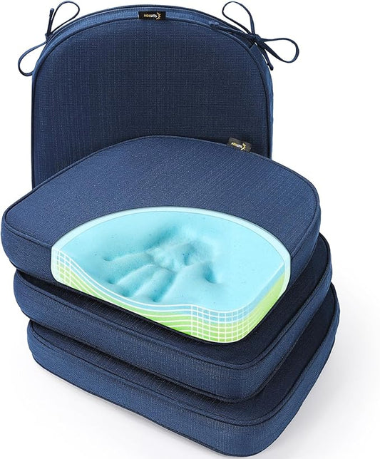 SUNROX Gel Memory Foam Chair Cushion with Ties, Ultra Durable Water Resistant FadeShield Outdoor/Indoor Reversible Chair Seat Cushion 17 x 16 inch Set of 4, Navy-VerdiqueGarden
