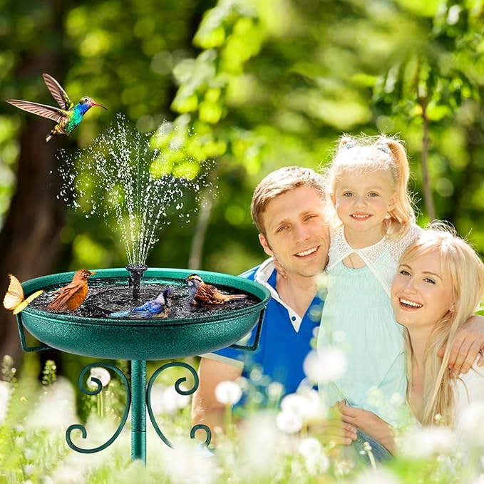 Daoeny 35In Metal Bird Bath for Outside, Vintage Freestanding Birdbaths & Birdfeeder, Bird Baths Feeder Bowl for Outdoors Garden Patio Yard Lawn Decor, Upgraded 5-Pronged Base (Green)-VerdiqueGarden