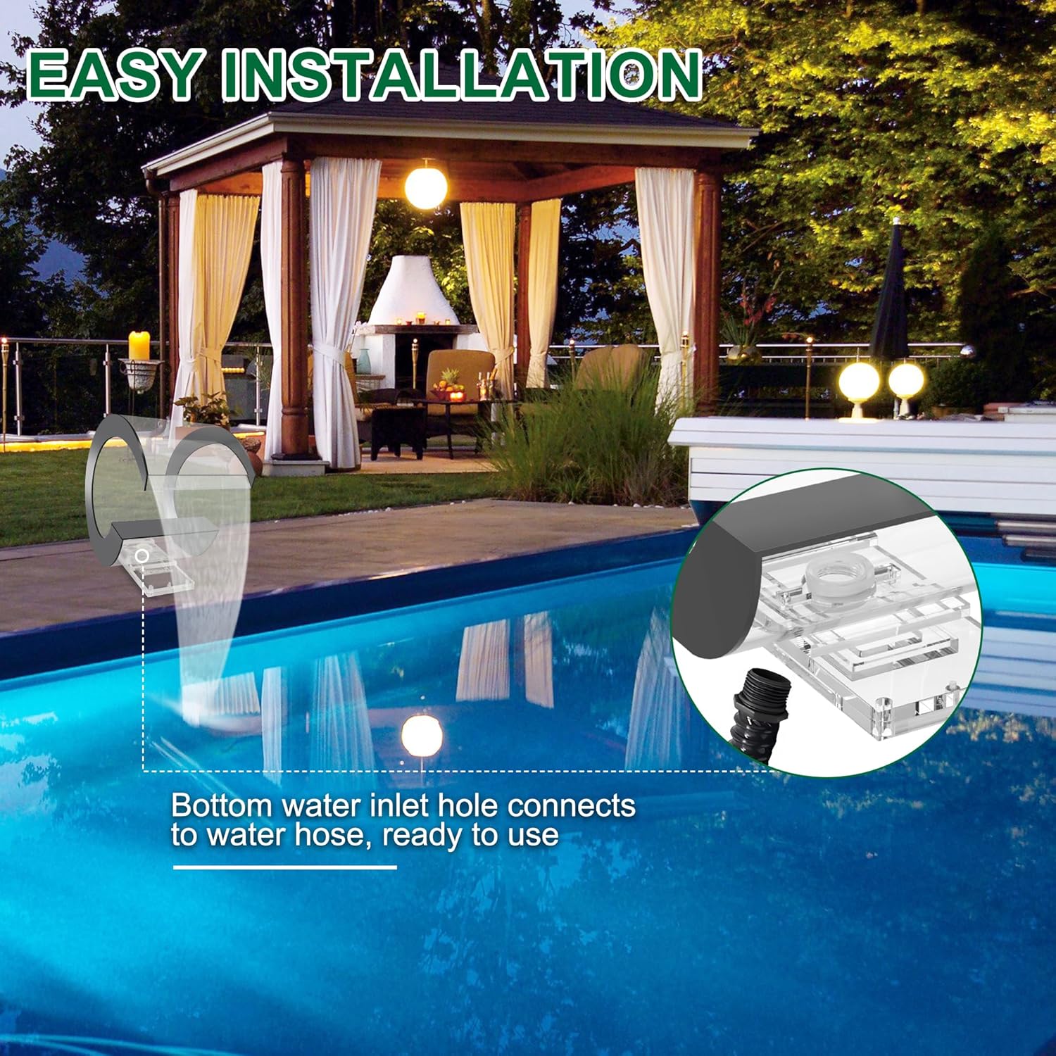 Pool Waterfall Fountain Transparent Acrylic Fountain 15.16'' x 15.16'' x 11.42'' Silver Pool Fountains for Ground Pools Garden Outdoor Waterfalls Sheer Descent Pond Water Feature-VerdiqueGarden