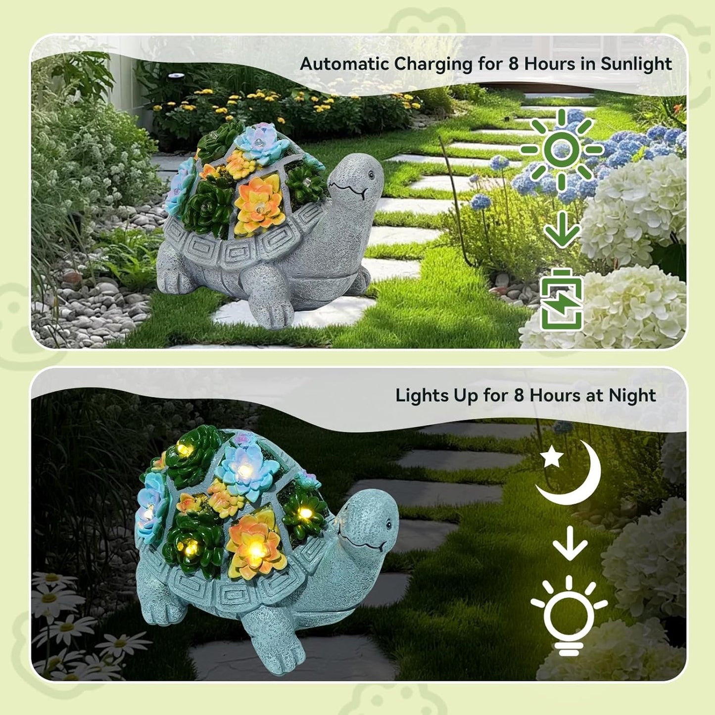 Solar Turtle Garden Statues with LED Lights, Outdoor Decor for Patio Yard Balcony - Unique Housewarming Birthday Gifts for Women Mom Grandma-VerdiqueGarden