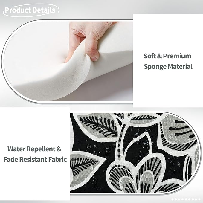 Indoor/Outdoor Chair Cushions 16x17 Inch, Patio Chair Cushions with Ties, All Weather Seat Cushions for Patio Furniture Home Garden Chair Use, Set of 4,Flower Black-VerdiqueGarden