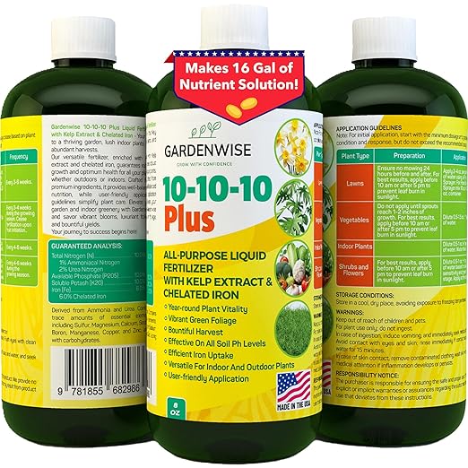 10-10-10 Fertilizer for All Purpose Plants - Liquid Fertilizer with Seaweed Kelp&Iron - Plant Food Outdoor & Indoor Plant Food, Vegetables, Flowers, Lawn & Garden 10 10 10 Fertilizer 1x8oz-VerdiqueGarden