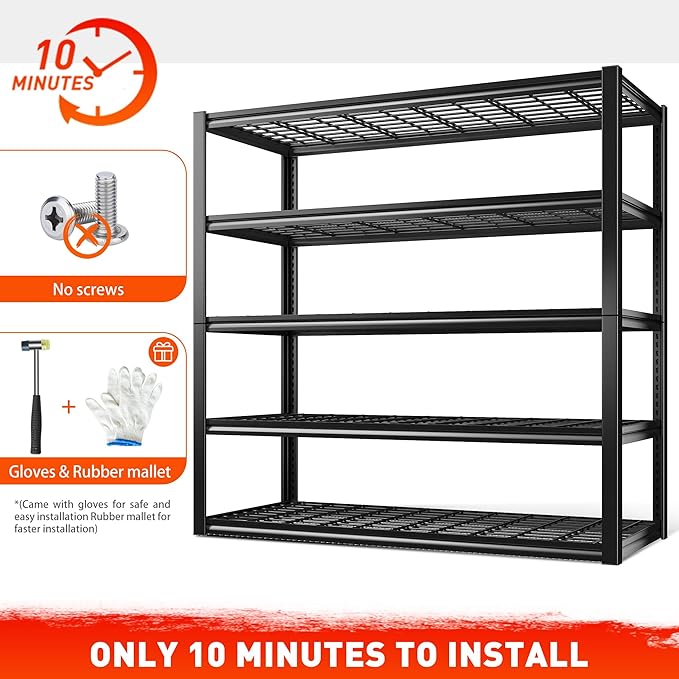 REIBII 48.2''W Garage Shelving Heavy Duty Metal Shelving 3000LBS Storage Shelves Adjustable Metal Shelves Industrial Garage Shelf for Warehouse Basement, 4 Pack-VerdiqueGarden