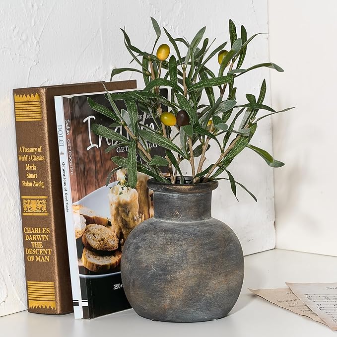 SIDUCAL Ceramic Rustic Farmhouse Vase | 6 Inch Pottery Decorative Flower | Boho | Terracotta Vase for Home Decor Table, Living Room, Bathroom Decoration, Shelf Decor, Mantel, Bronze-VerdiqueGarden