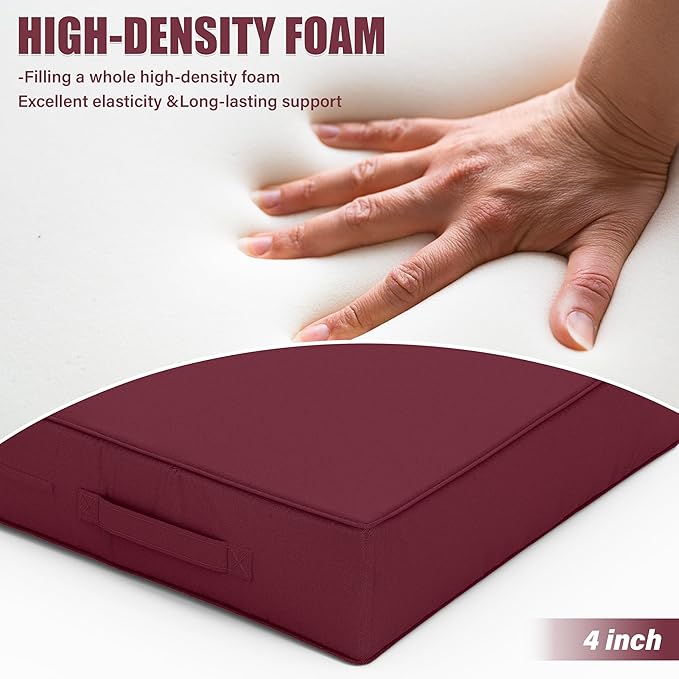 Patio Chair Cushions 18.5 X 16 X 4 Inch Waterproof Outdoor Seat Cushions for Patio Furniture, Outdoor Sofa Couch Pads with Ties & Handle, Set of 2, Burgundy-VerdiqueGarden