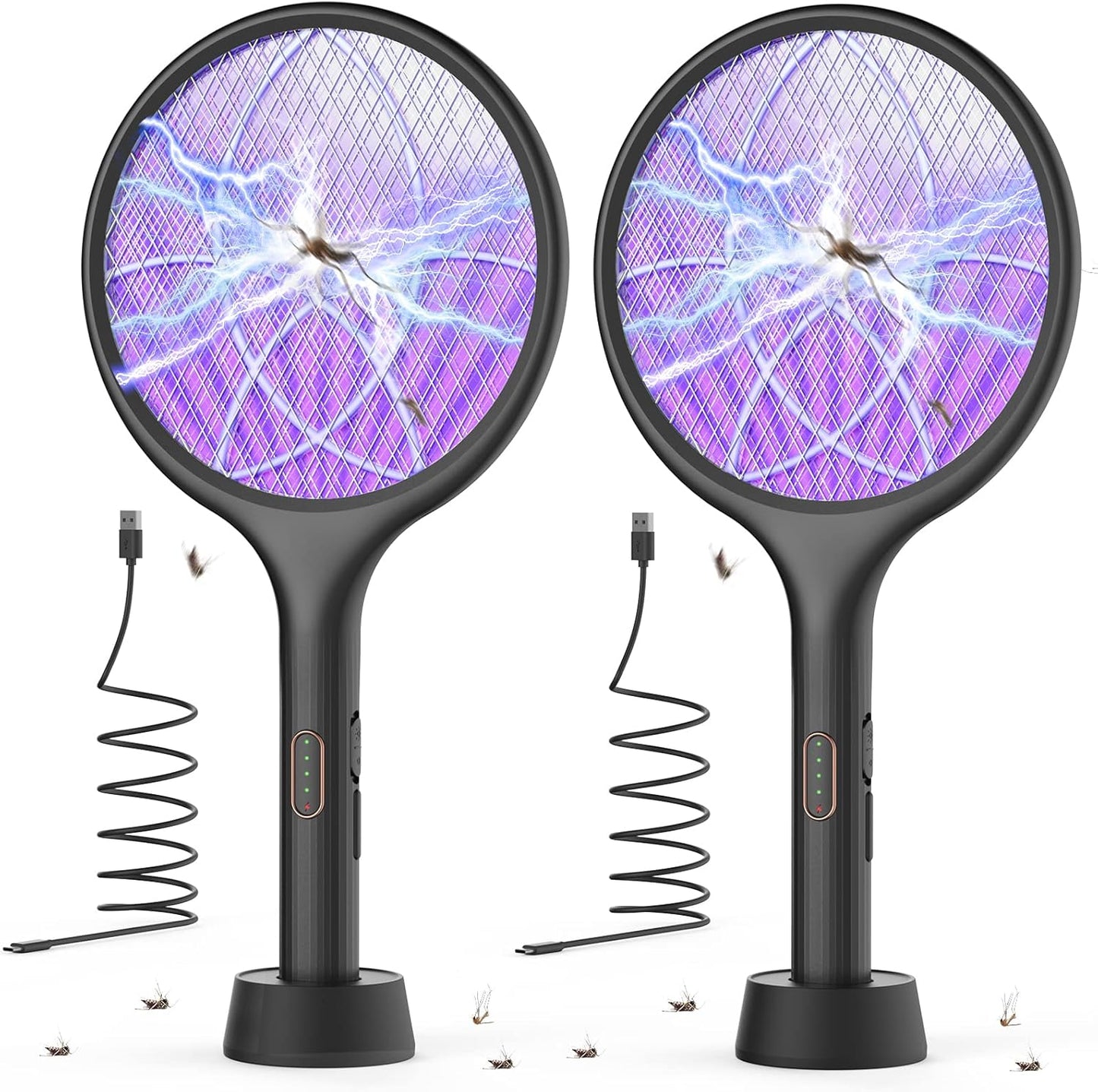 YISSVIC Electric Fly Swatter Bug Zapper Racket Dual Modes Mosquito Killer with Purple Mosquito Light Rechargeable for Indoor Home Office Backyard Patio Camping (Black 2 Pack)-VerdiqueGarden