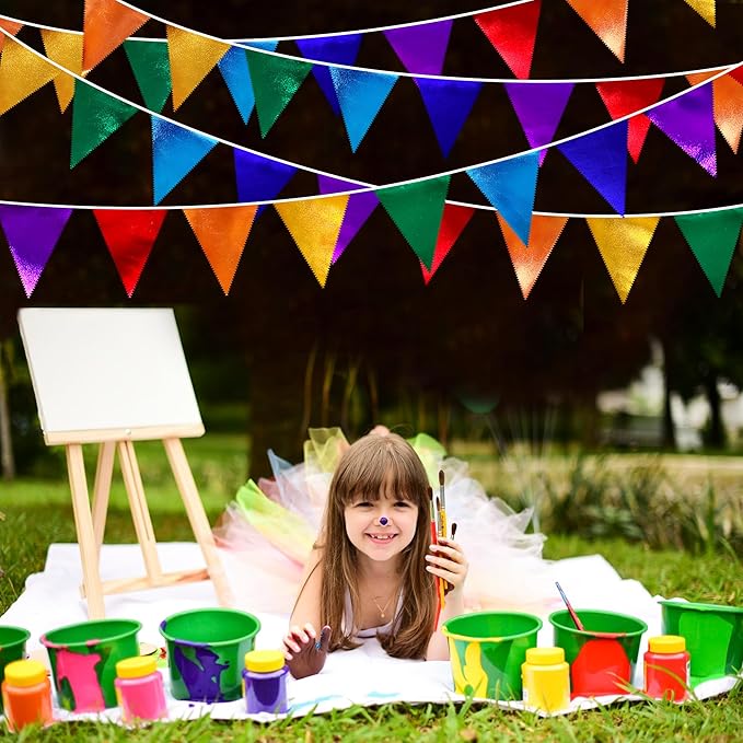 Rainbow Party Decorations Colorful Metallic Fabric Triangle Pennant Banner Flag Bunting Garland for Rainbow Fiesta Carnival Christmas Birthday Wedding Baby Shower Holiday Outdoor Party Supplies-VerdiqueGarden