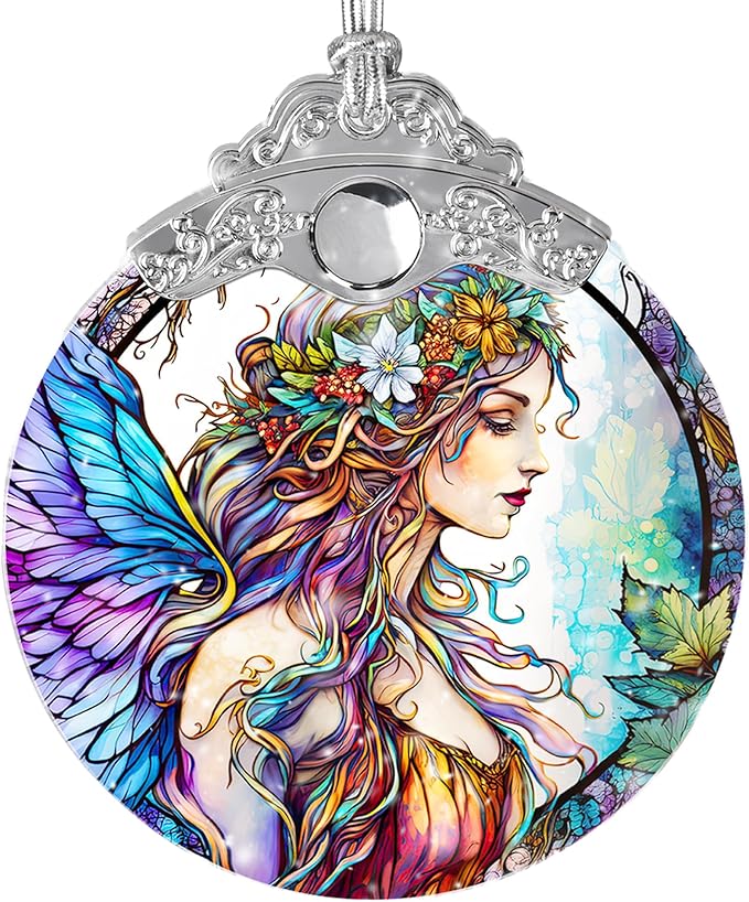 Stained Glass Suncatcher, Jocidea Fairy Ornament, Christmas Ornaments, Holidays Ornaments, Christmas Tree Decor, Fairy Decor for Home, Fairy Gifts-VerdiqueGarden