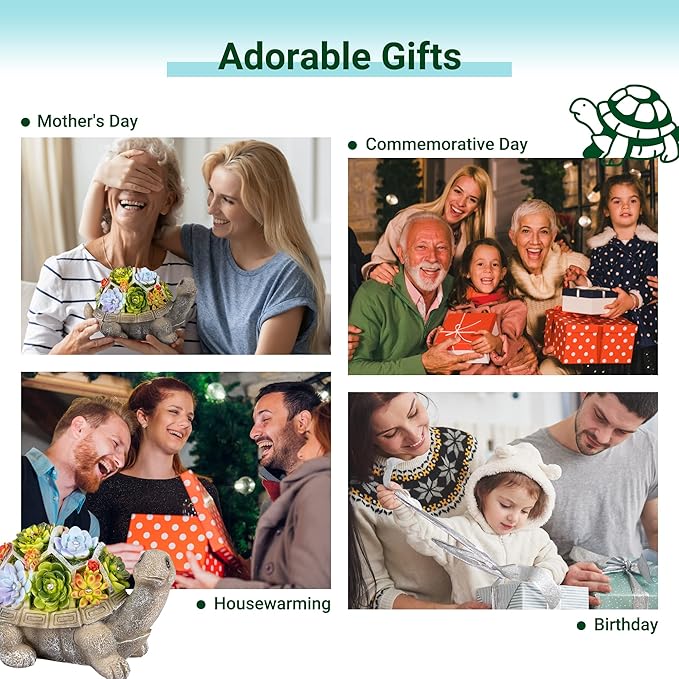 GIGALUMI Solar Garden Statues Turtle Figurine Lights for Outside, Yard Decorations Outdoor, Garden Decor Unique Birthday Housewarming Gifts for Mom, Women for Mothers Day-VerdiqueGarden