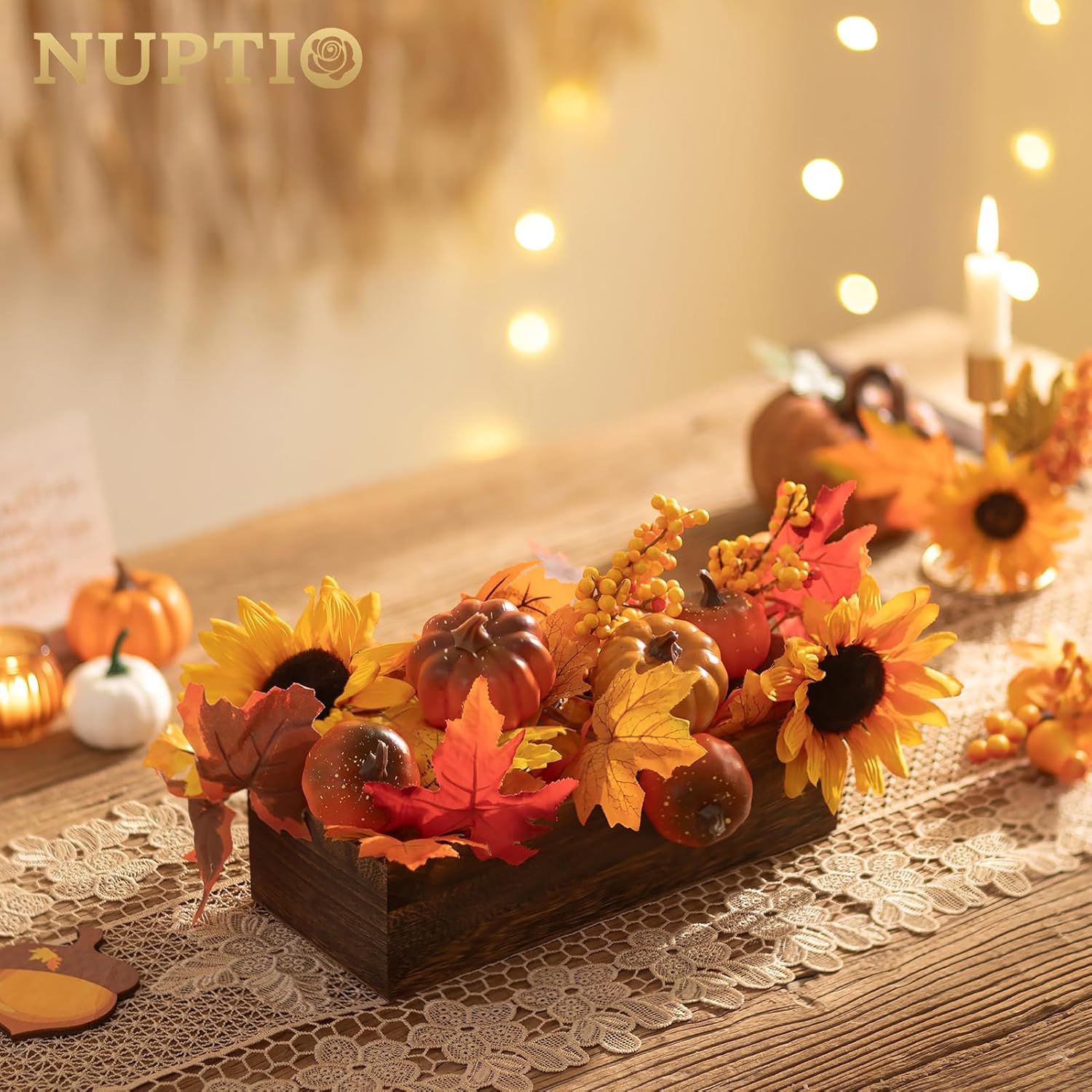 NUPTIO Wooden Box Centerpiece for Table: 2 Pcs 11.8" Long Wood Rectangle Planters - Farmhouse Flower Vase for Fall Wedding Dining Living Room Window Mantel Table Decor-VerdiqueGarden
