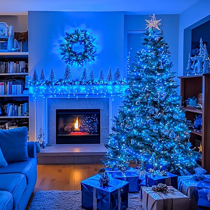 JMEXSUSS 66ft 200 LED Blue Christmas Lights Indoor Outdoor, Connectable Blue String Lights Clear Wire Plug in, 8 Modes Blue Fary Lights for Halloween Tree Party Bedroom Wall Christmas Decoration-VerdiqueGarden