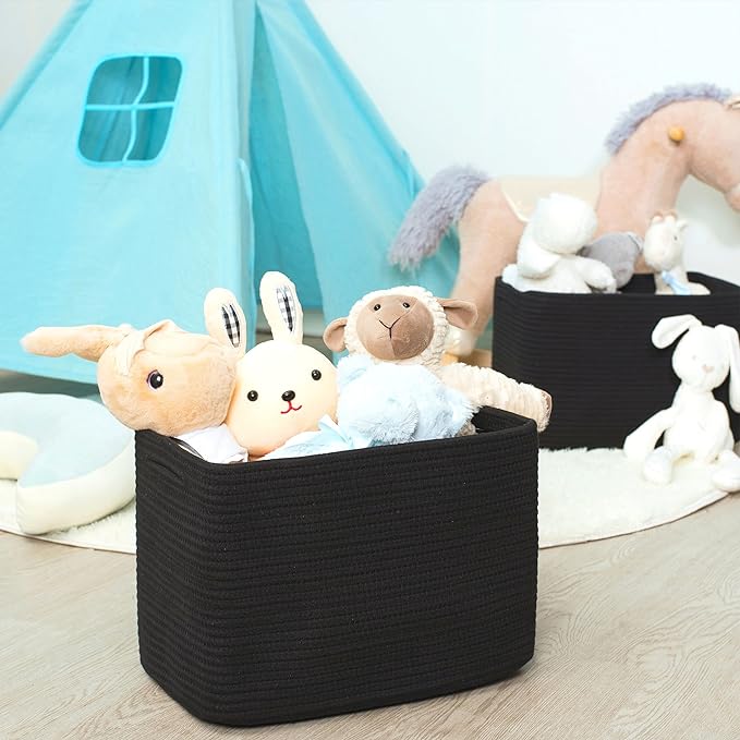 MINTWOOD Design Storage Basket for Shelves, Decorative Baskets for Organizing, Book Basket, Storage Cube Bin Box, Woven Closet Organizer, Pantry Closet and Shoe Basket, Full Black-VerdiqueGarden