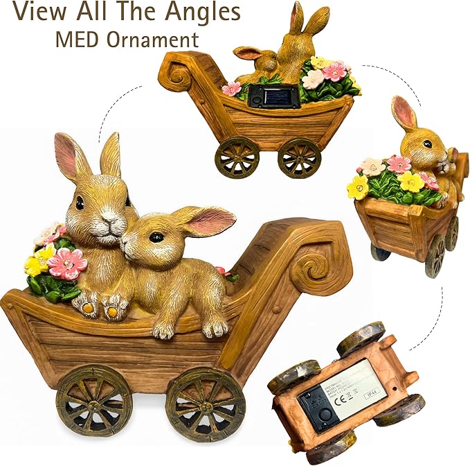 Bunny Solar Garden Statues, Rabbit Decor & Yard Ornaments, Cute Garden Decor for Outside, Gifts for Moms, Solar Figurines Outdoor Statue, Gardening Gifts for Women, Bunnies Ornament - Medium-VerdiqueGarden
