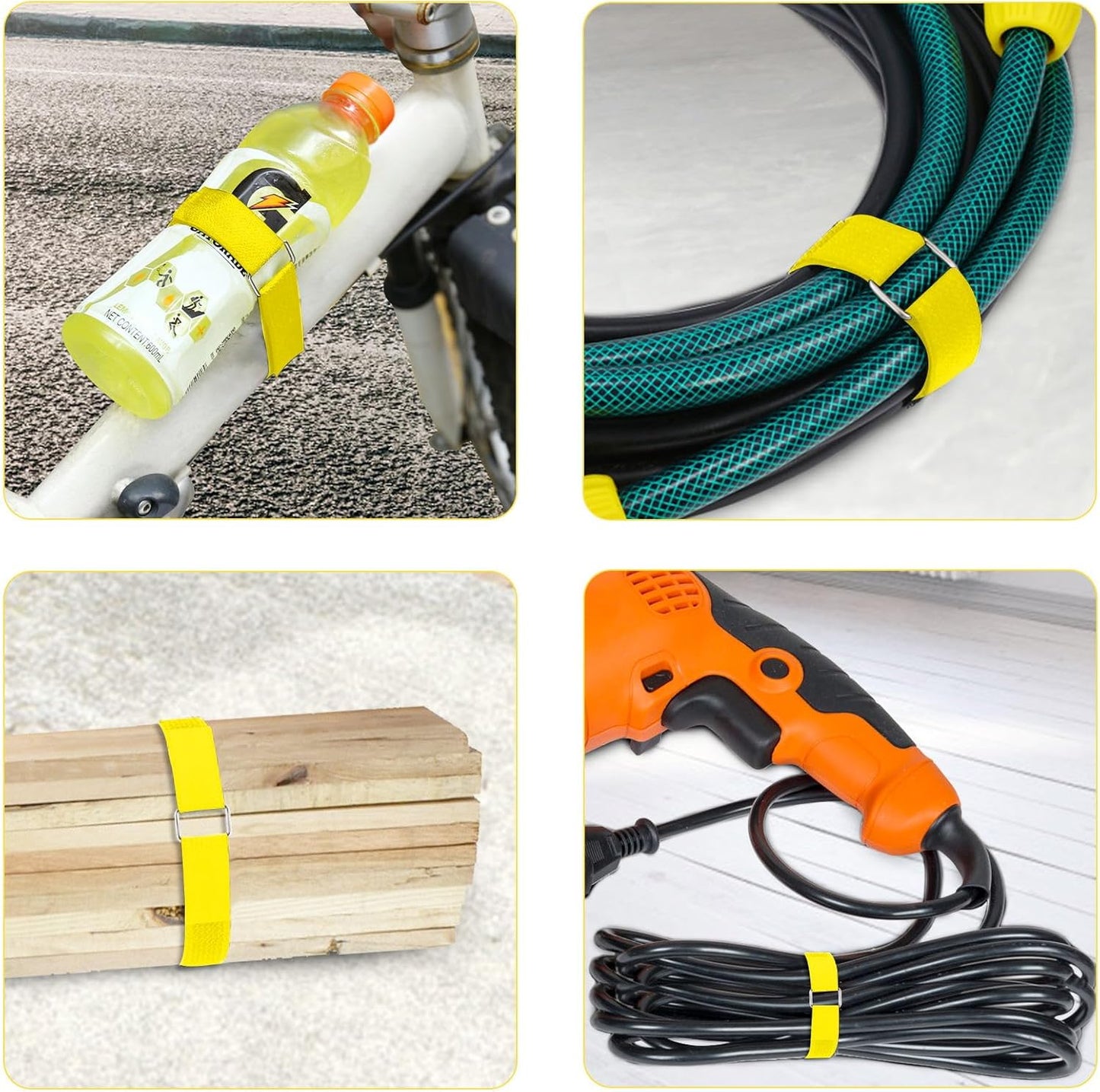 1"x16ft Hook and Loop Straps with 25 Metal Buckles, Adjustable Fastening Cable Straps, Cut-to-Length Cinch Strap, Reusable Nylon Securing Cord Ties for Organizer or Storage, 1 inch Wide,Yellow-VerdiqueGarden