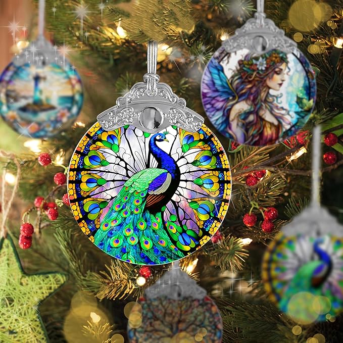 Stained Glass Suncatcher, Jocidea Peacock Ornament, Christmas Ornaments, Holidays Ornaments, Christmas Tree Decor, Peacock Decor for Home, Peacock Gifts-VerdiqueGarden