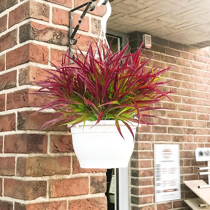 Uieke 12 Bundles Artificial Outdoor Plants UV Resistant Fake Grass Plants Faux Plastic Plants Greenery Shrubs for Home Garden Pathway Window Box Front Porch Spring Summer Decor, Deep Red-VerdiqueGarden