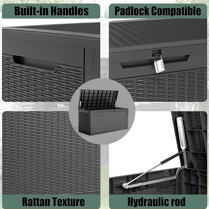 DRATO 100 Gallon Large Deck Box, Outdoor Storage Box for Patio Furniture, Patio Cushions, Gardening Tools, Pool Supplies,660lbs Weight Capacity,Waterproof Resin Storage Boxes-VerdiqueGarden