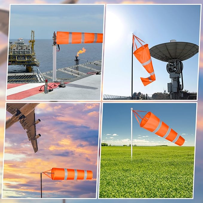 2 Pcs Airport Windsocks Measurement Sock Bag with Reflective Belt Oxford Fabric Ripstop Wind Sock Wind Direction Indicator Windsocks Outdoor Aviation Flag for Airport Farm, 31.5 Inch, 39 Inch(Orange)-VerdiqueGarden