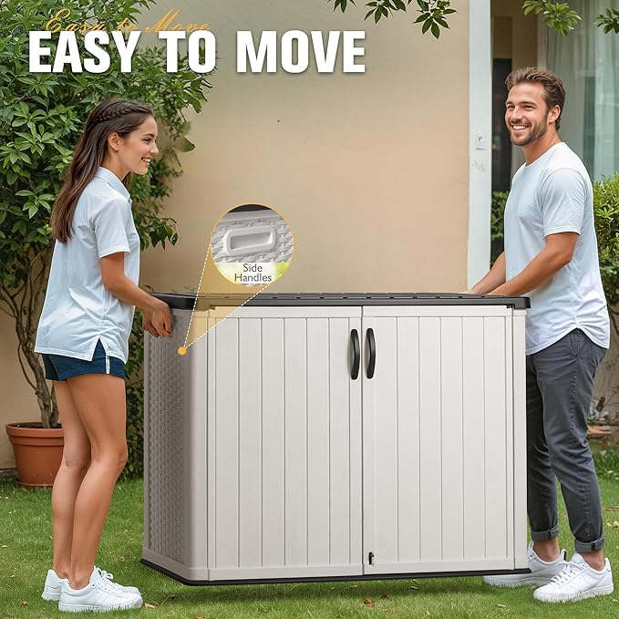 Greesum Outdoor Horizontal Storage Sheds 27 Cu.ft Resin Large Storaged Box Weather Resistance, Without Shelf, Easy to Assemble, Prefect for Garden, Patios, Backyards, White-VerdiqueGarden