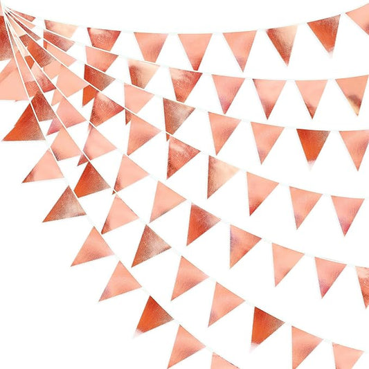 Rose Gold Party Decorations Metallic Fabric Triangle Pennant Banner Blush Pink Flag Bunting Garland for Wedding Birthday Anniversary Bridal Shower Engagement Graduation Hen Party Decorations Supplies-VerdiqueGarden
