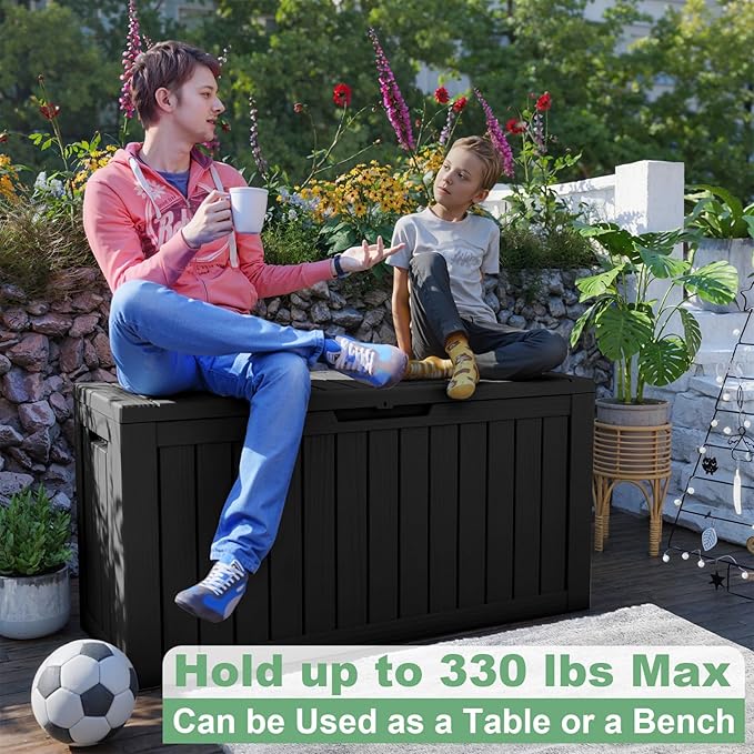 DRATO 80 Gallon Large Deck Box, Outdoor Storage Box for Patio Furniture, Patio Cushions, Gardening Tools, Pool Supplies 480lbs Weight Capacity,Waterproof Resin Storage Boxes-VerdiqueGarden