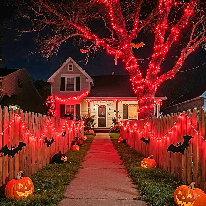 JMEXSUSS Red Christmas Lights Clear Wire, 66ft 200 LED Red Christmas String Lights Outdoor Indoor Plug in, 8 Modes Red String Twinkle Fairy Lights for Room Party Tree Decorations-VerdiqueGarden