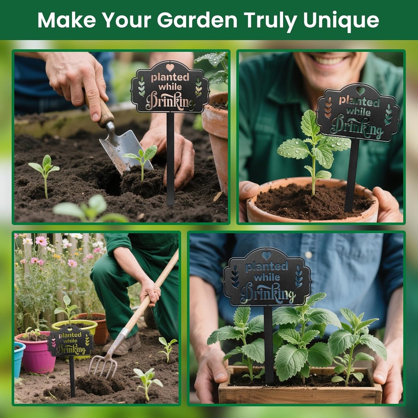 CUTHOLLOW Metal Plant Marker Stake Planted While Drinking for Outdoor Indoor, Waterproof 11.8 inch Cute Garden Plant Labels Sign Tag for Vegetables, Farmhouse Greenhouse Decor - Funny Gardening Gifts-VerdiqueGarden