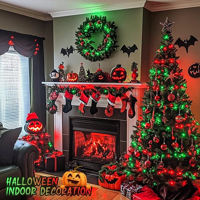 JMEXSUSS 200 LED Christmas String Lights Outdoor, Red & Green Christmas Lights Clear Wire, 11 Modes Connectable Twinkle String Lights Plug in for Christmas Halloween Garden Home Decorations-VerdiqueGarden