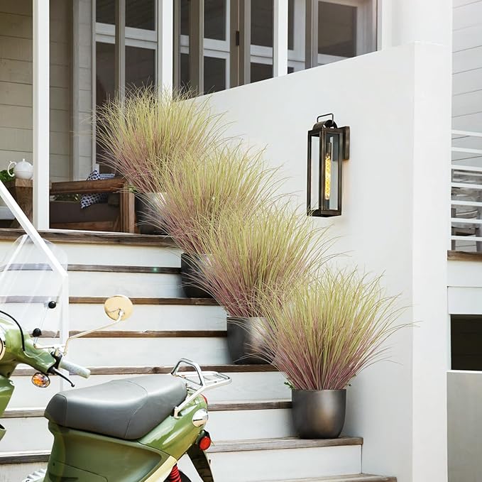 12Pcs Artificial Grass Plants, Faux Shrubs Wheat Grass, Artificial Tall Grass Fake Plants for Outdoor Decor,Artificial Greenery Stems Weed for Room Indoor Home Decor（Light Purple）-VerdiqueGarden