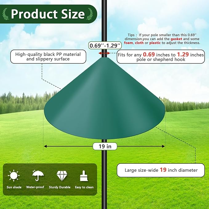 Gtongoko 19 Inch Squirrel Baffle for Bird Feeder Pole Squirrel Guards for Shepherds Hook Stopper for Bird Feeders Green 1 Pack-VerdiqueGarden