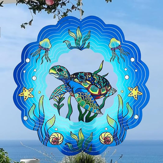 Sea Turtle Wind Spinners 3D Hanging Wind Spinner Sea Turtle Ornament Gifts for Women Mom Grandma,12inch Metal Wind Kinetic Sculpture for Outdoor&Indoor Decor, Yard Art, Garden Decoration-VerdiqueGarden