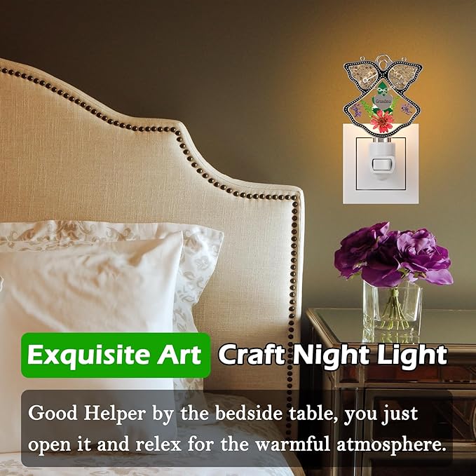 KY&BOSAM Night Light Grandma Stained Glass Angel Night Lights Plug Into Wall with Real Flower in Glass and Metal Charm Night Light for Nursery Bedroom Bathroom Accent Lite Elegant Home Decoration-VerdiqueGarden