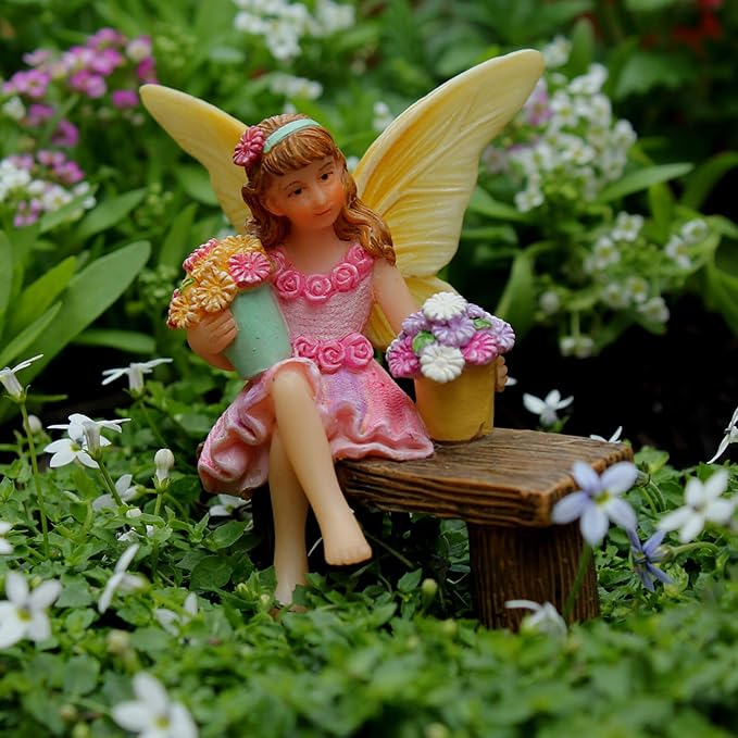 Fairy Garden Accessories Outdoor - Fairy Garden Kit with Fairies for Fairy Garden - Miniatures for an Outdoor Garden, a Fairy Tree Swing, Figurines & Puppy-VerdiqueGarden