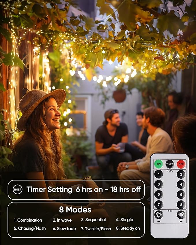 Homemory 4 Pack 20 Ft 60 LED Fairy Lights Battery Operated Christmas Lights with Remote Waterproof 8 Modes Firefly Twinkle String Lights for Party Bedroom Wedding Halloween Decorations-VerdiqueGarden