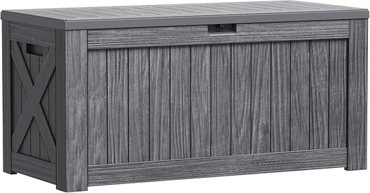 Greesum 120 Gallon Outdoor Storage Box with Lock - Large Resin Deck Box, Reinforced Lid for Garden, Patio, Lawn, Gray-VerdiqueGarden