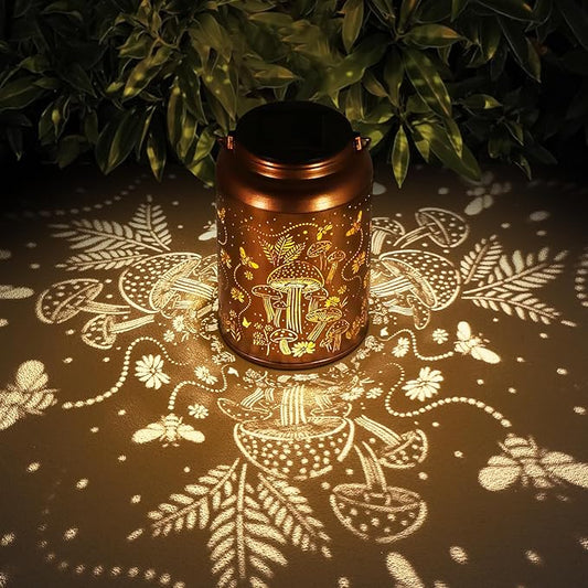 Solar Lanterns Outdoor Waterproof Bee Mushroom Decoration Gifts for Women Mon Grandma Hanging Solar Lights for Outside Metal LED Lanterns for Yard, Patio, Garden Decor-VerdiqueGarden