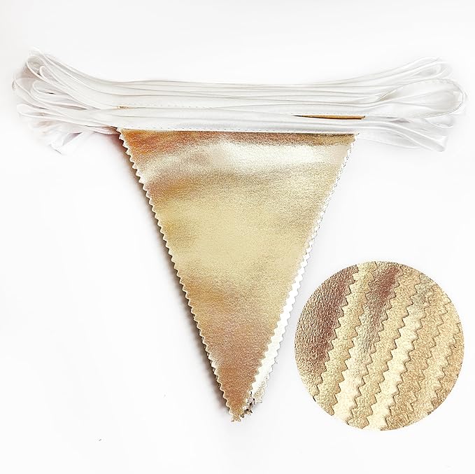 Champagne Gold Party Decoration Metallic Fabric Triangle Pennant Banner Flag Bunting Garland for Birthday Engagement Bridal Shower Wedding Anniversary Graduation Bachelorette Party Decoration Supplies-VerdiqueGarden