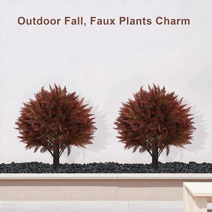 24" Artificial Cedar Topiary Ball Bushes, Set of 2 UV Resistant Fake Trees Outdoor Shrubs with Stake, Weatherproof Faux Plants for Planter, Front Porch, Garden, Yard, Patio Fall Decor-VerdiqueGarden