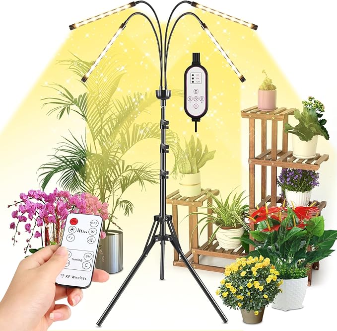 Grow Lights for Indoor Plants Full Spectrum with 15-63 inches Adjustable Tripod Stand Plant Light with 4/8/12H Timer with Remote Control-VerdiqueGarden