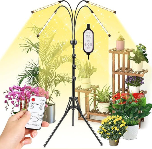 Grow Lights for Indoor Plants Full Spectrum with 15-63 inches Adjustable Tripod Stand Plant Light with 4/8/12H Timer with Remote Control-VerdiqueGarden