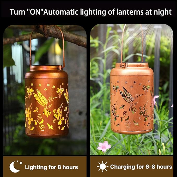 Hummingbird Solar Lanterns Outdoor Waterproof Hanging Solar Lights Metal Decor Lantern LED Light Christmas Decorative for Garden,Patio,Yard,Lawn,Backyard,Front,Porch as Holiday Gifts for Women Mom-VerdiqueGarden